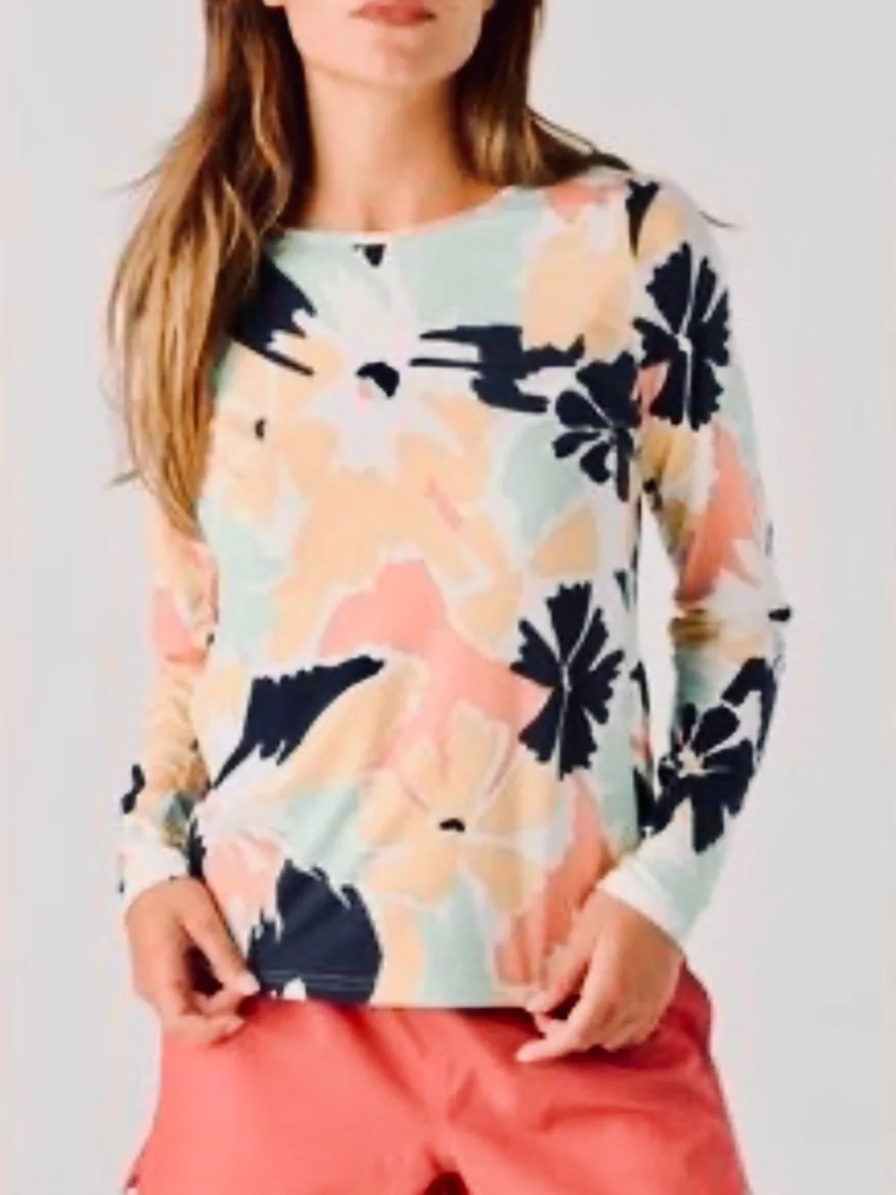 Hang Ten Women’s Sunray Long Sleeve Sun/Swim Tee, Mint + Blue, UPF 50+, XL!